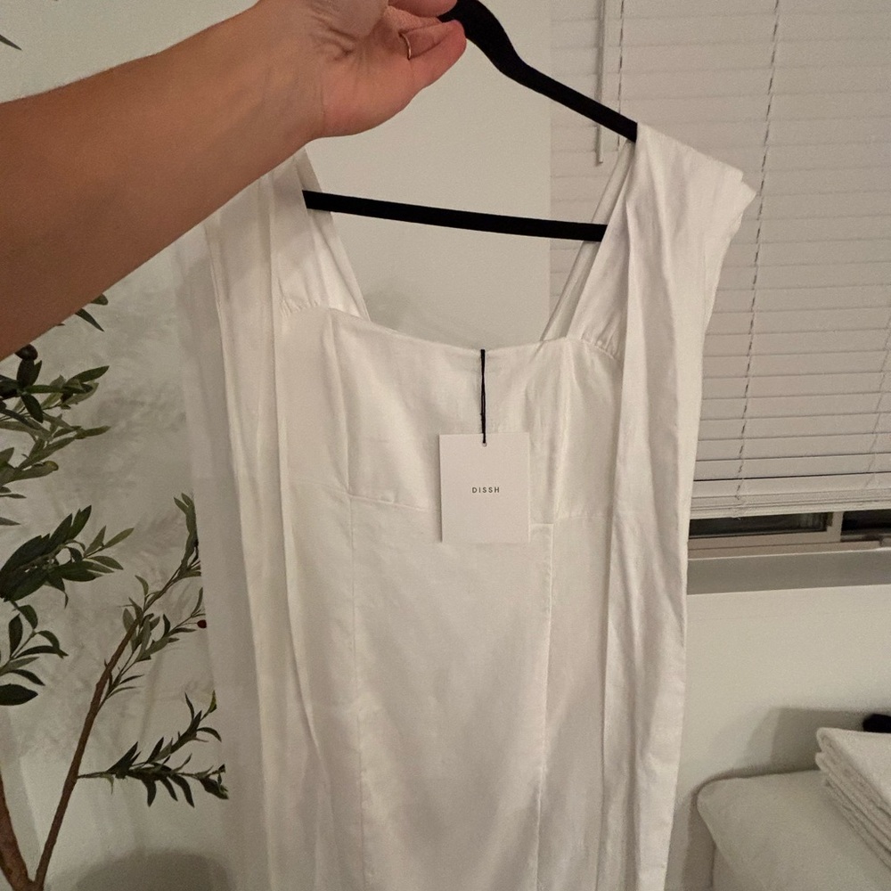 Worn once- like new DISSH LINEN dress white bow midi linen dress $185 size 4 - Picture 5 of 7